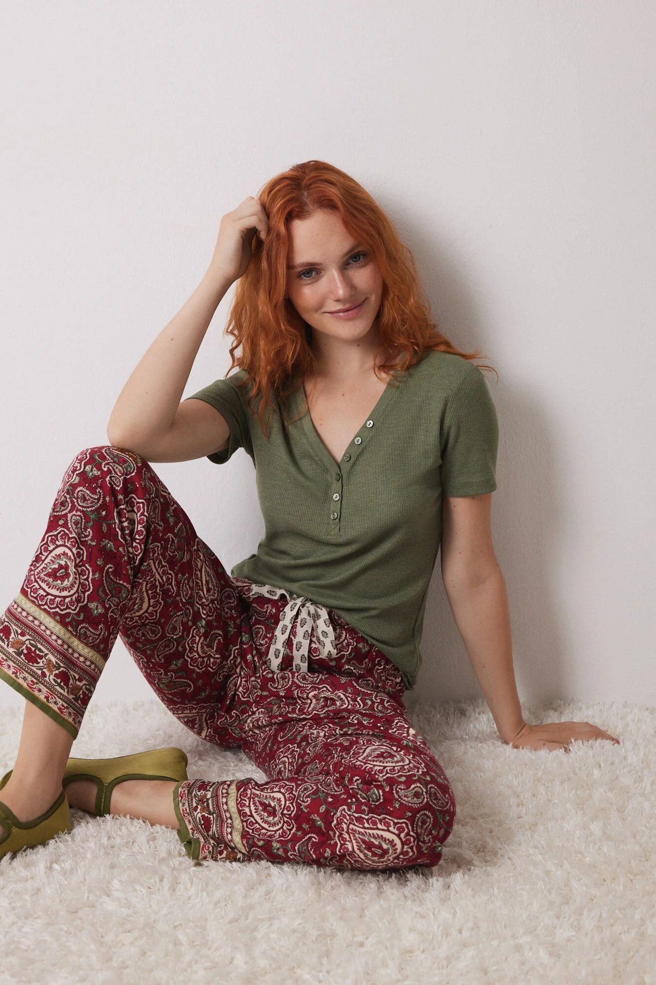 Red cotton paisley pyjamas pants - Image 6