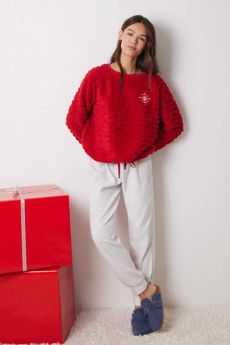 Long fur and fleece fleece pajamas - Image 2