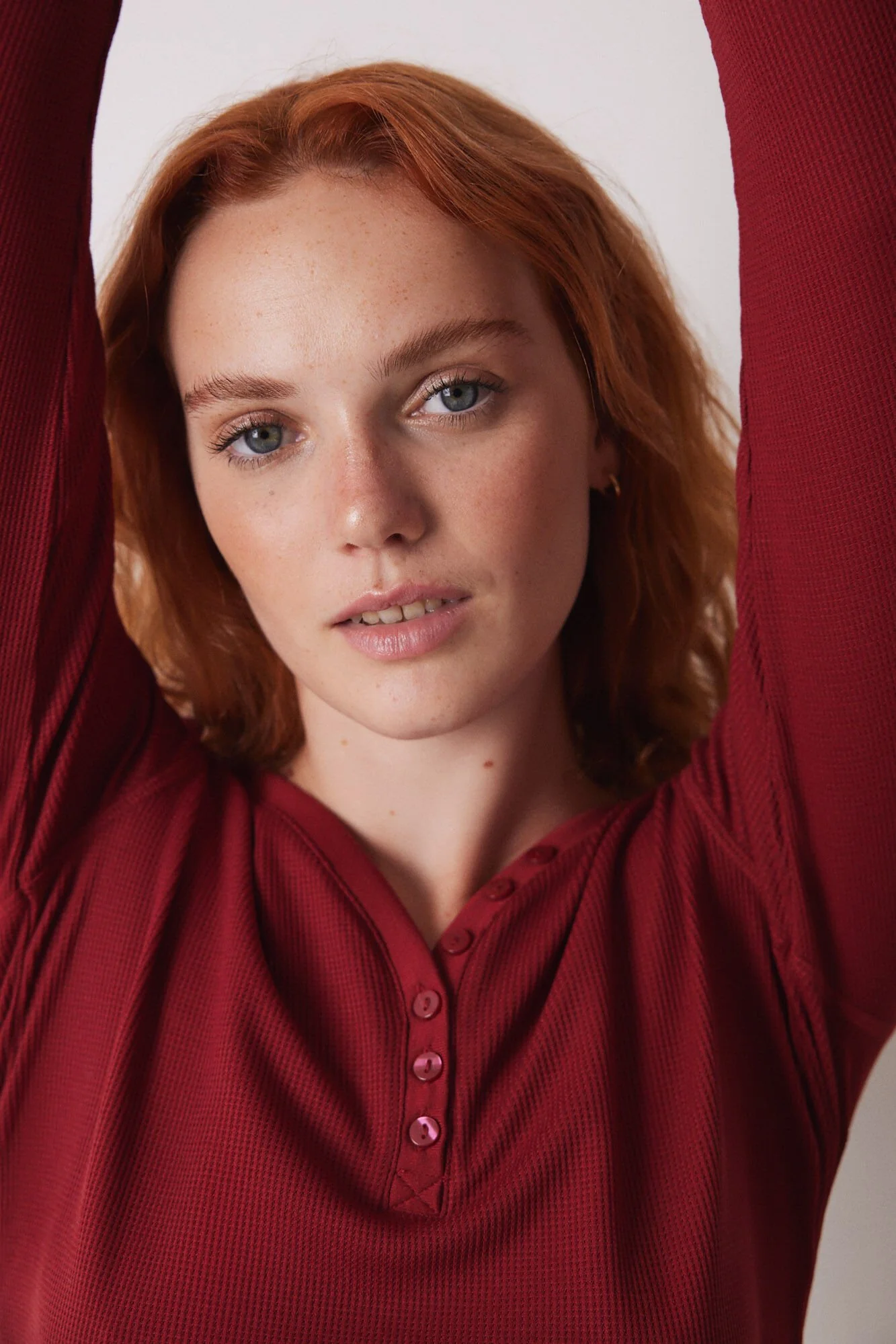 Red waffle fabric long sleeve -shirt - Image 6