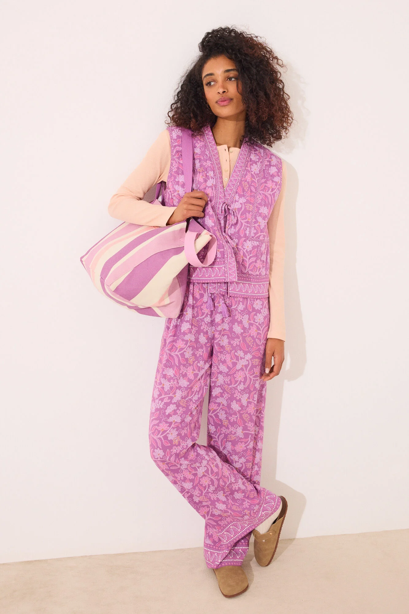 Reversible boho viscose gilet in purple