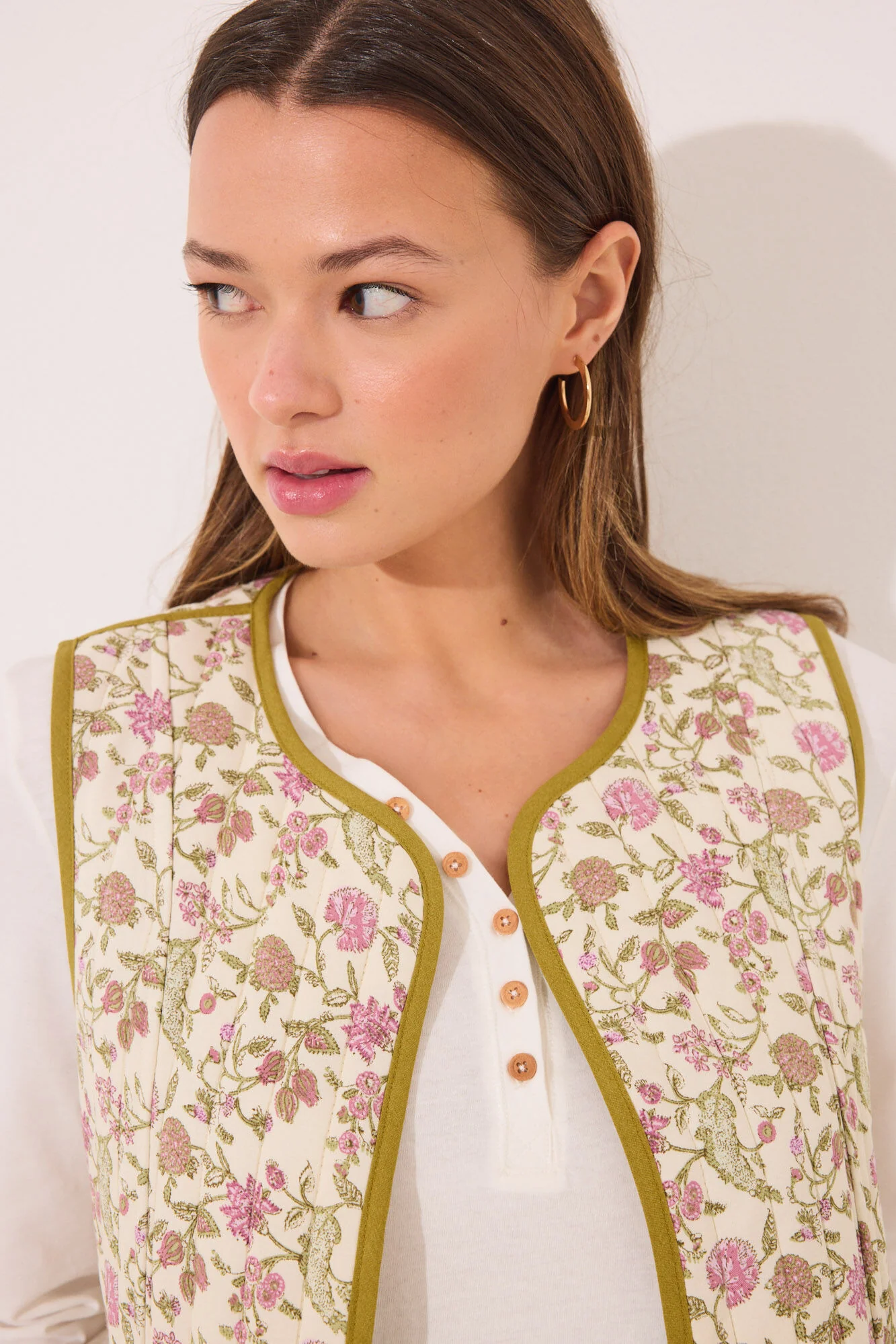 Reversible gilet 100% cotton green stamps - Image 2