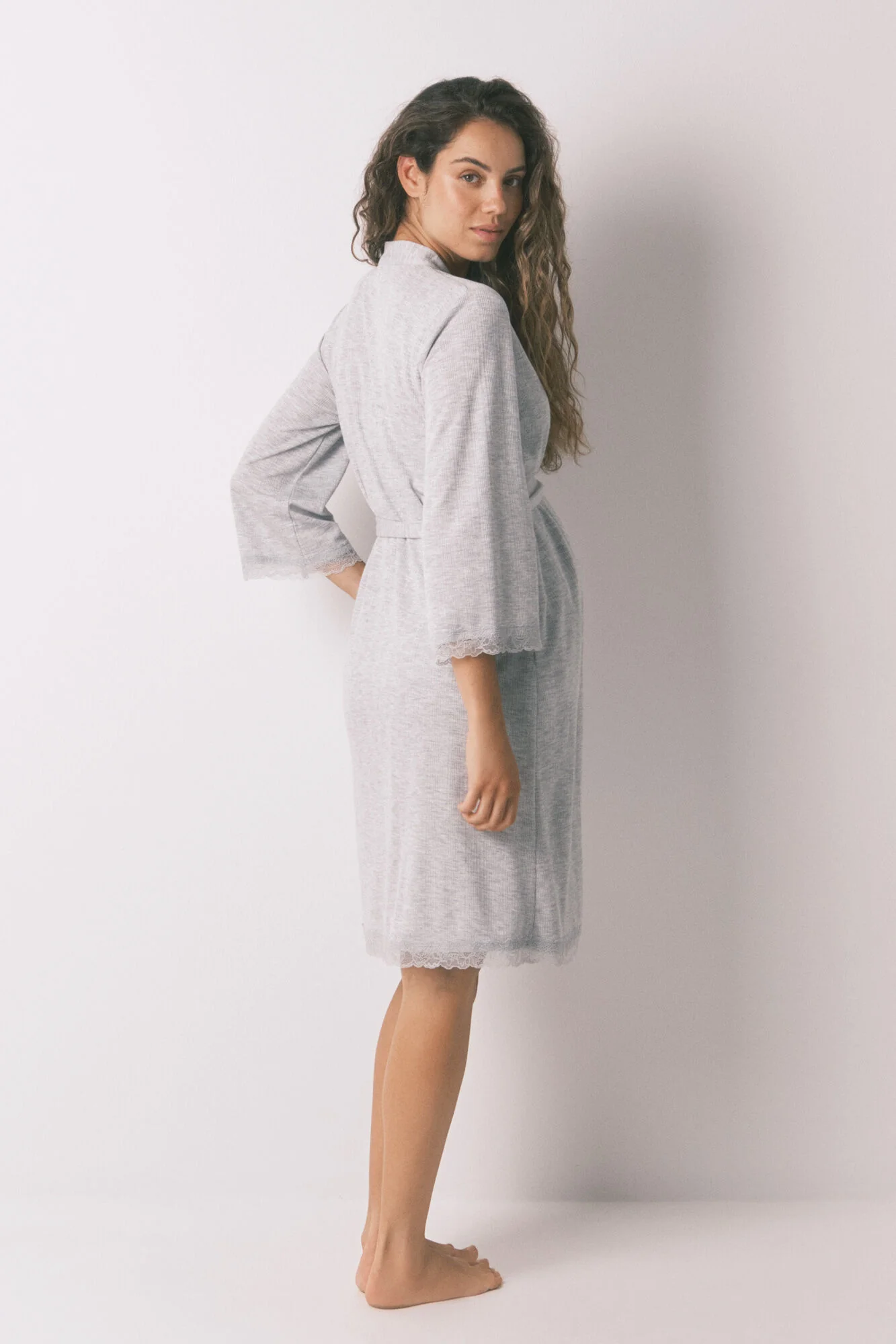 Robe dark gray pointelle maternity robe - Image 4