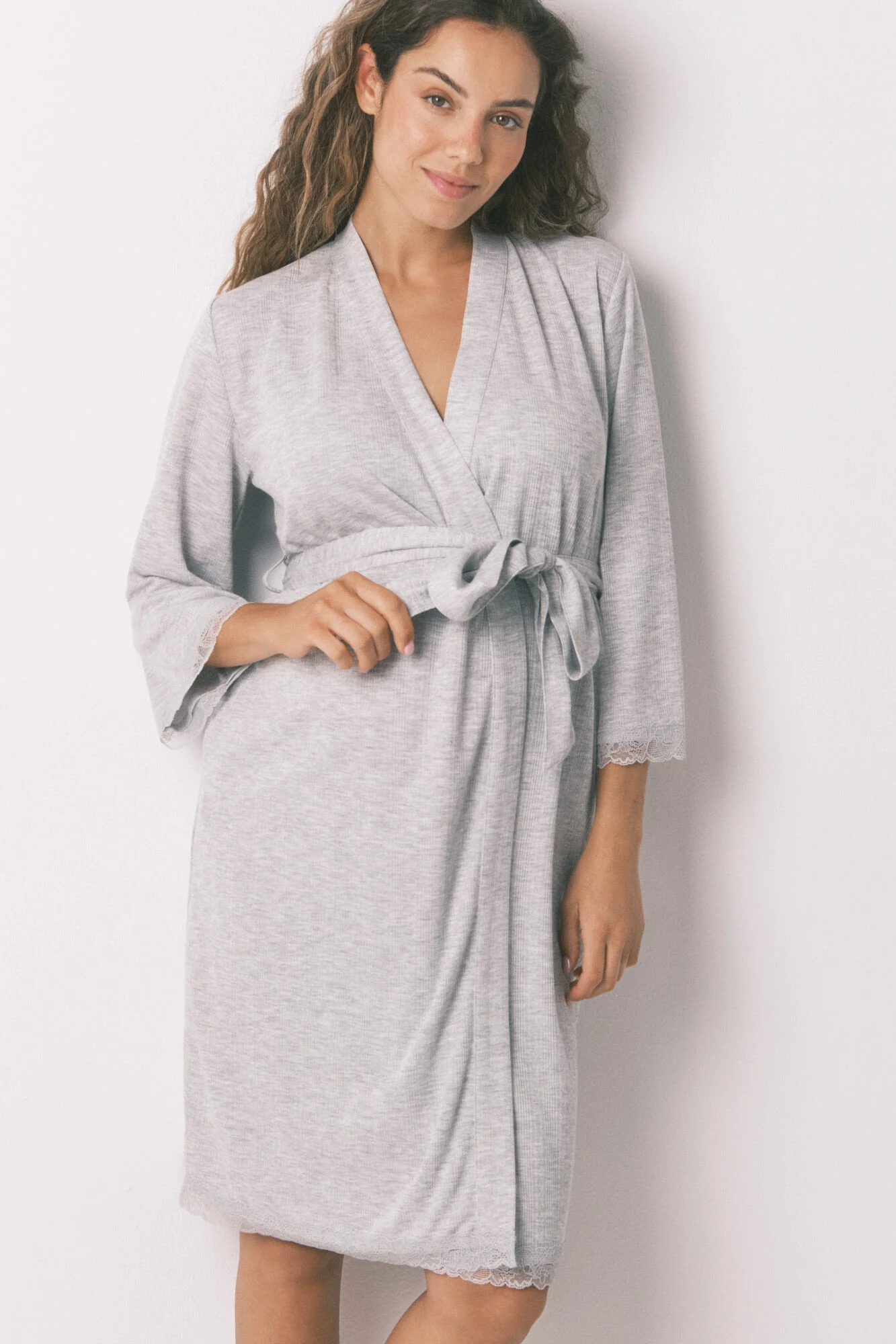 Robe dark gray pointelle maternity robe - Image 8