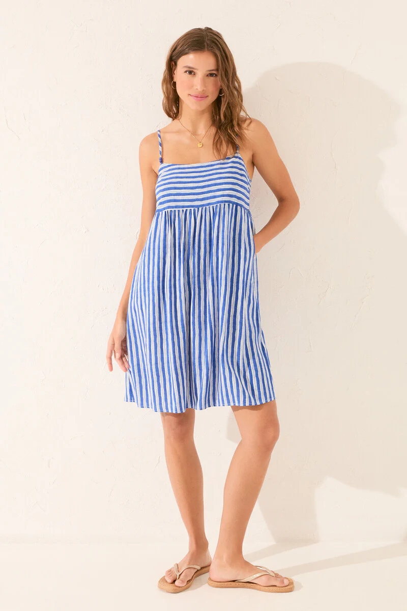 Short blue striped dress