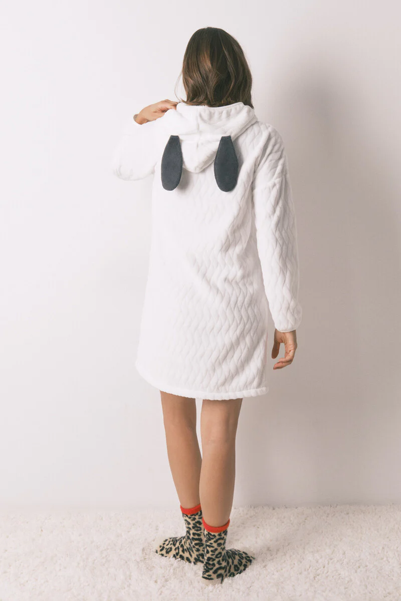 Short fleece short nightgown with white hood Snoopy - Image 2