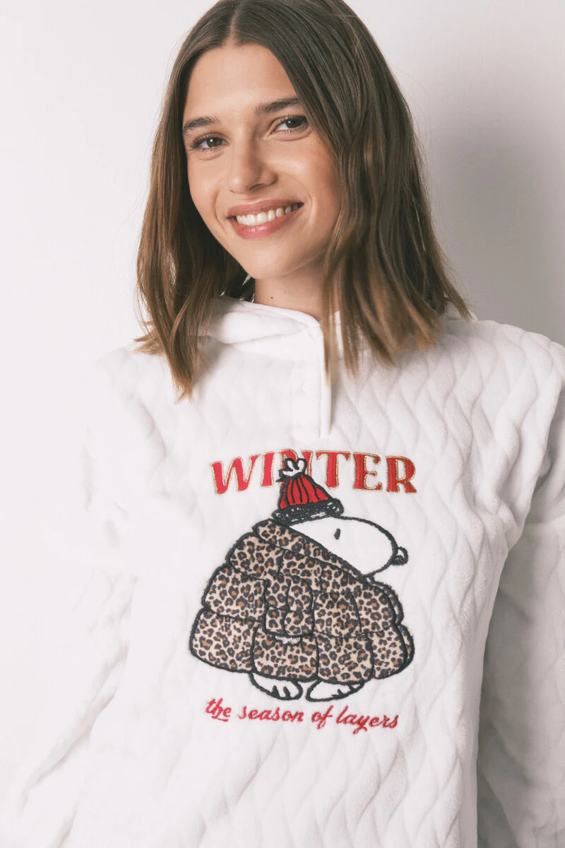 Short fleece short nightgown with white hood Snoopy - Image 3
