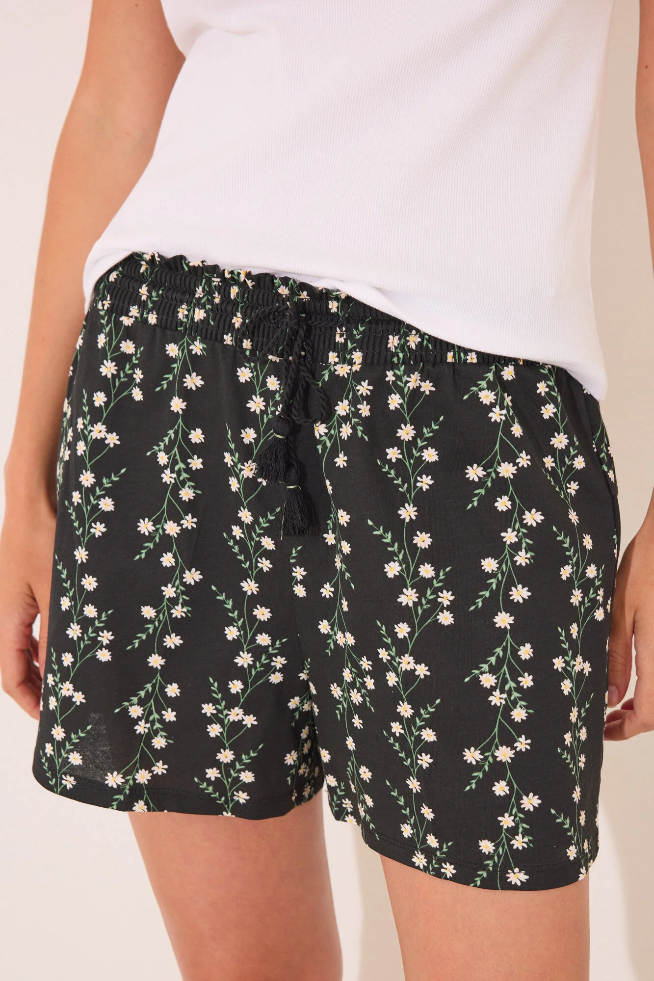 Short ivory ribbed cotton pajamas - Image 3