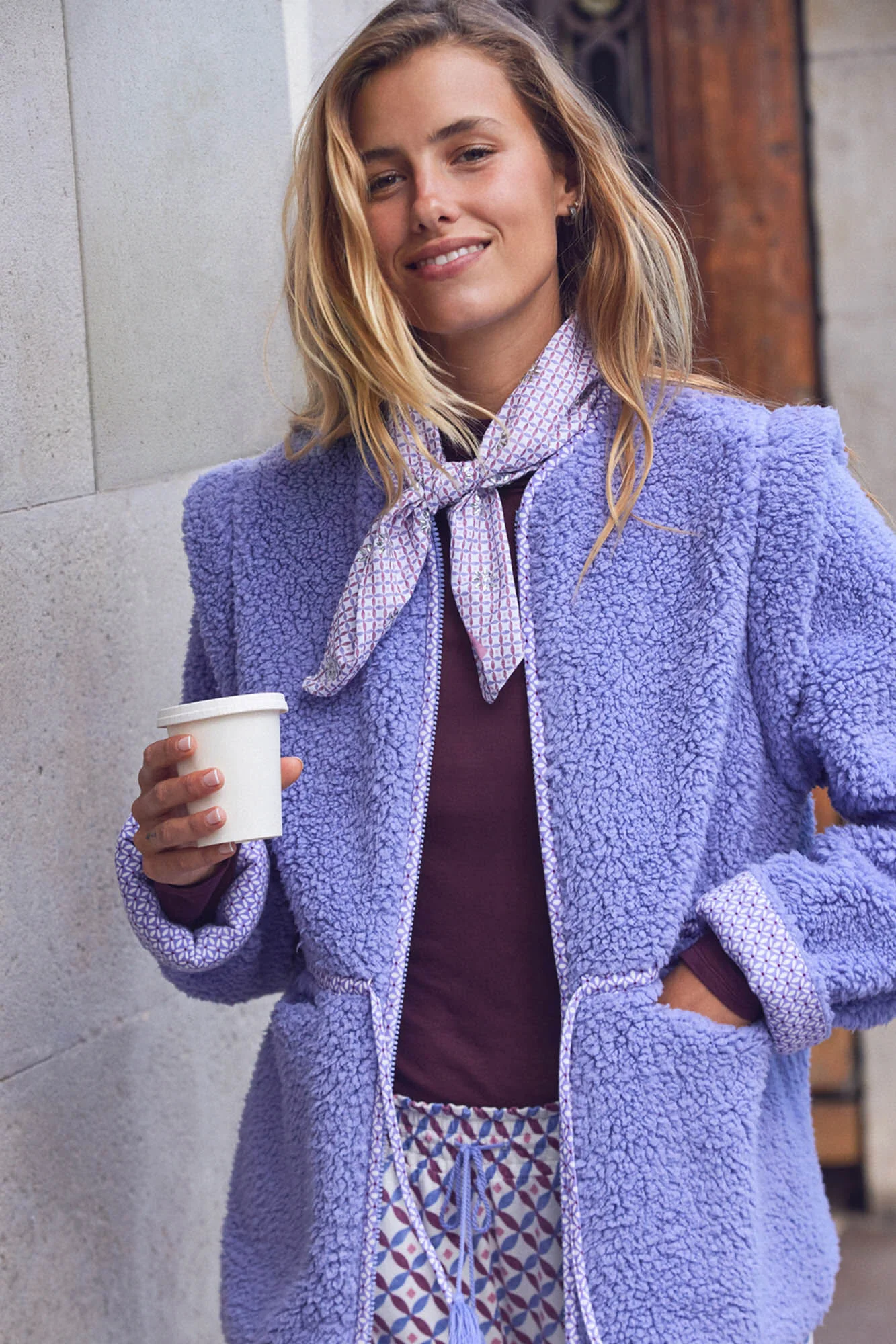 Short lilac faux shearling robe