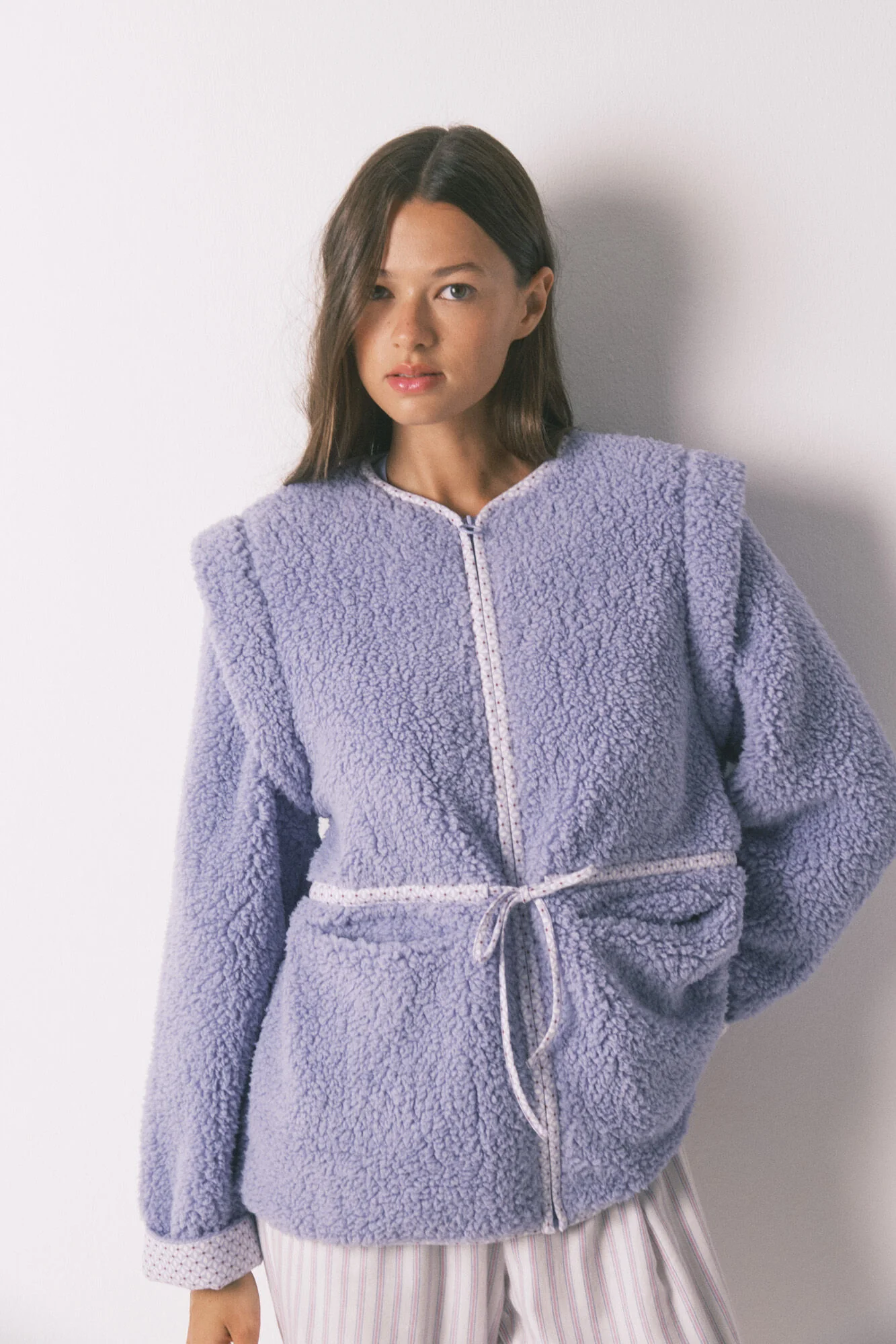 Short lilac faux shearling robe - Image 3