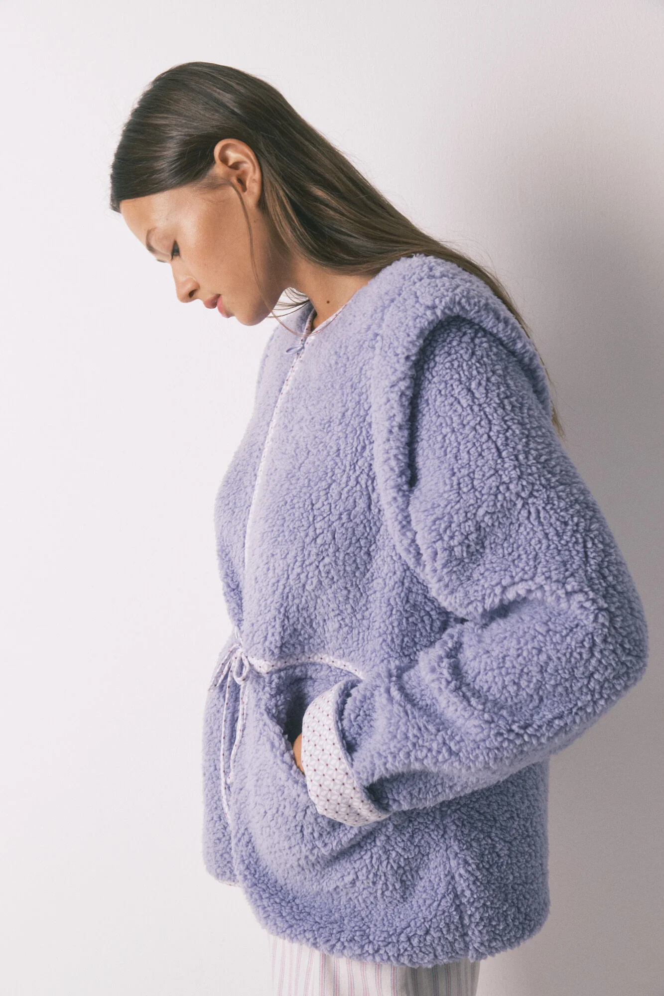Short lilac faux shearling robe - Image 6
