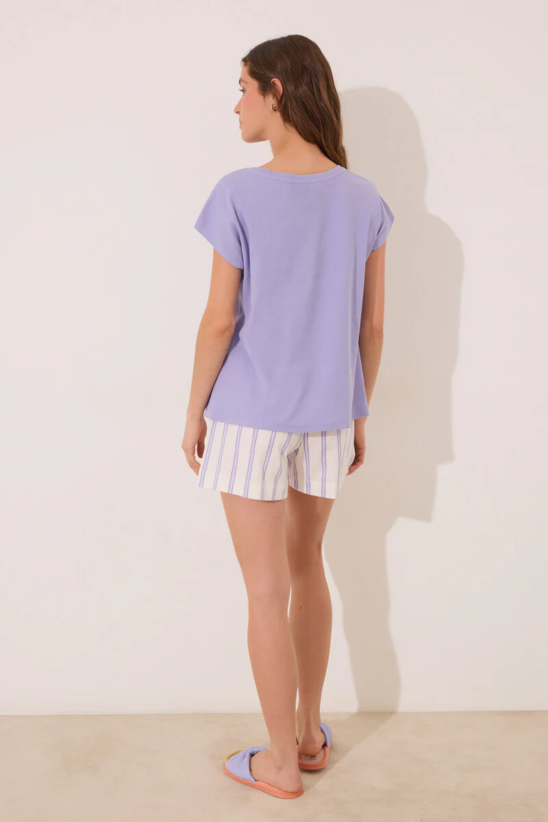 Short lilac striped cotton short pyjamas - Image 2