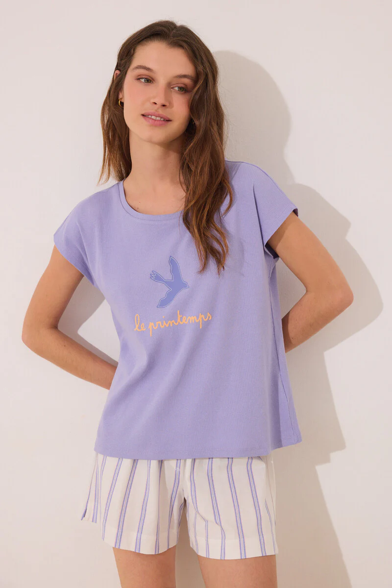 Short lilac striped cotton short pyjamas - Image 3