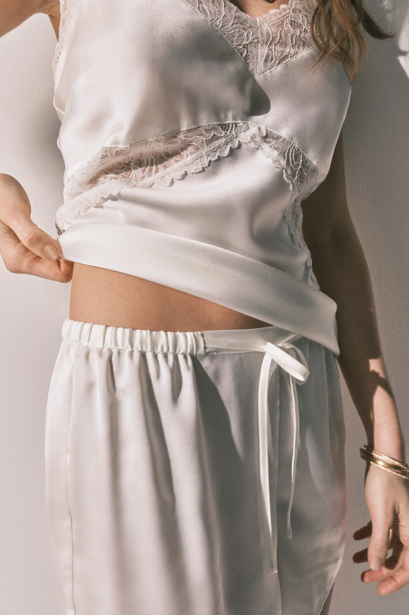 Short satin pyjamas in White - Image 8