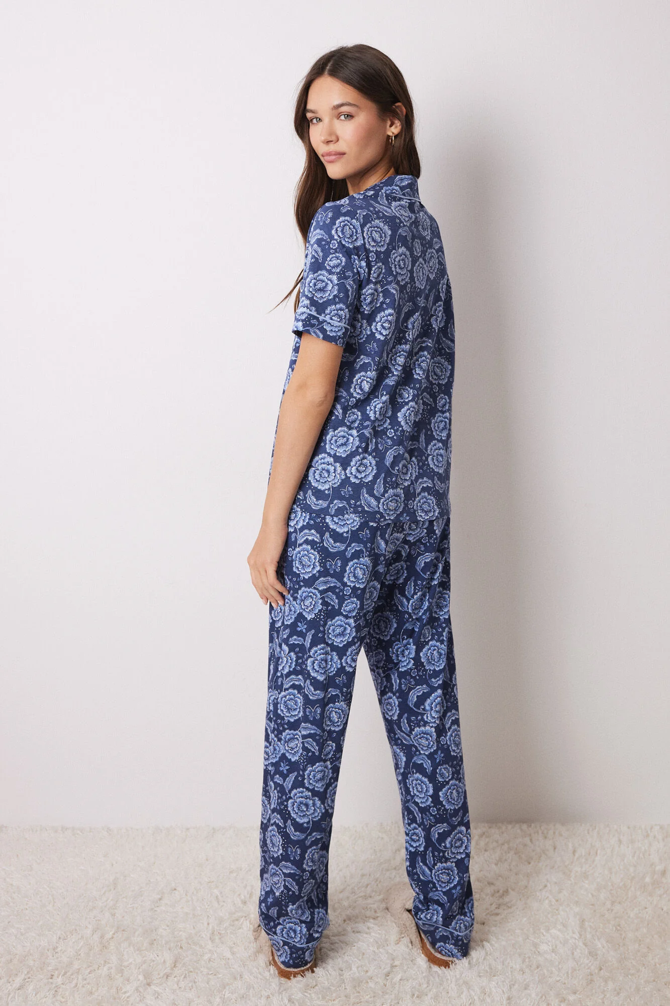Short sleeve cotton shirt pajamas with long trouser - Image 2