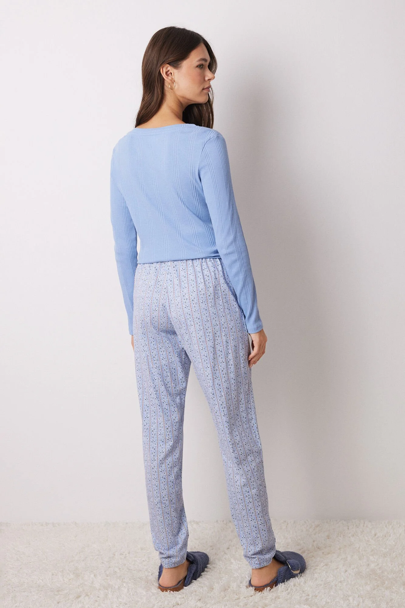 Skinny striped floral cotton pyjamas pants - Image 3