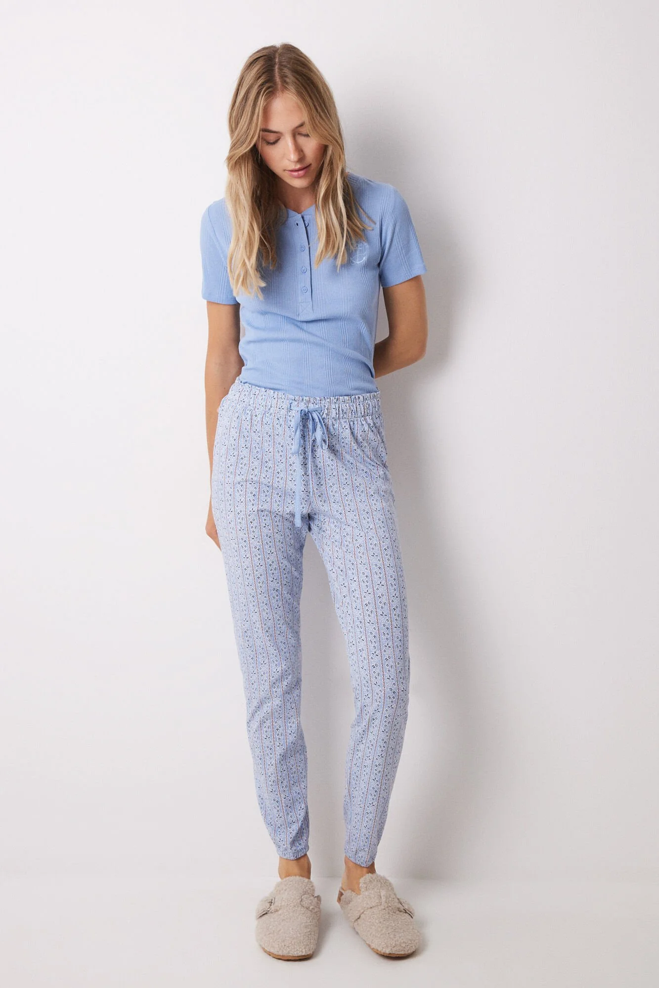 Skinny striped floral cotton pyjamas pants - Image 4