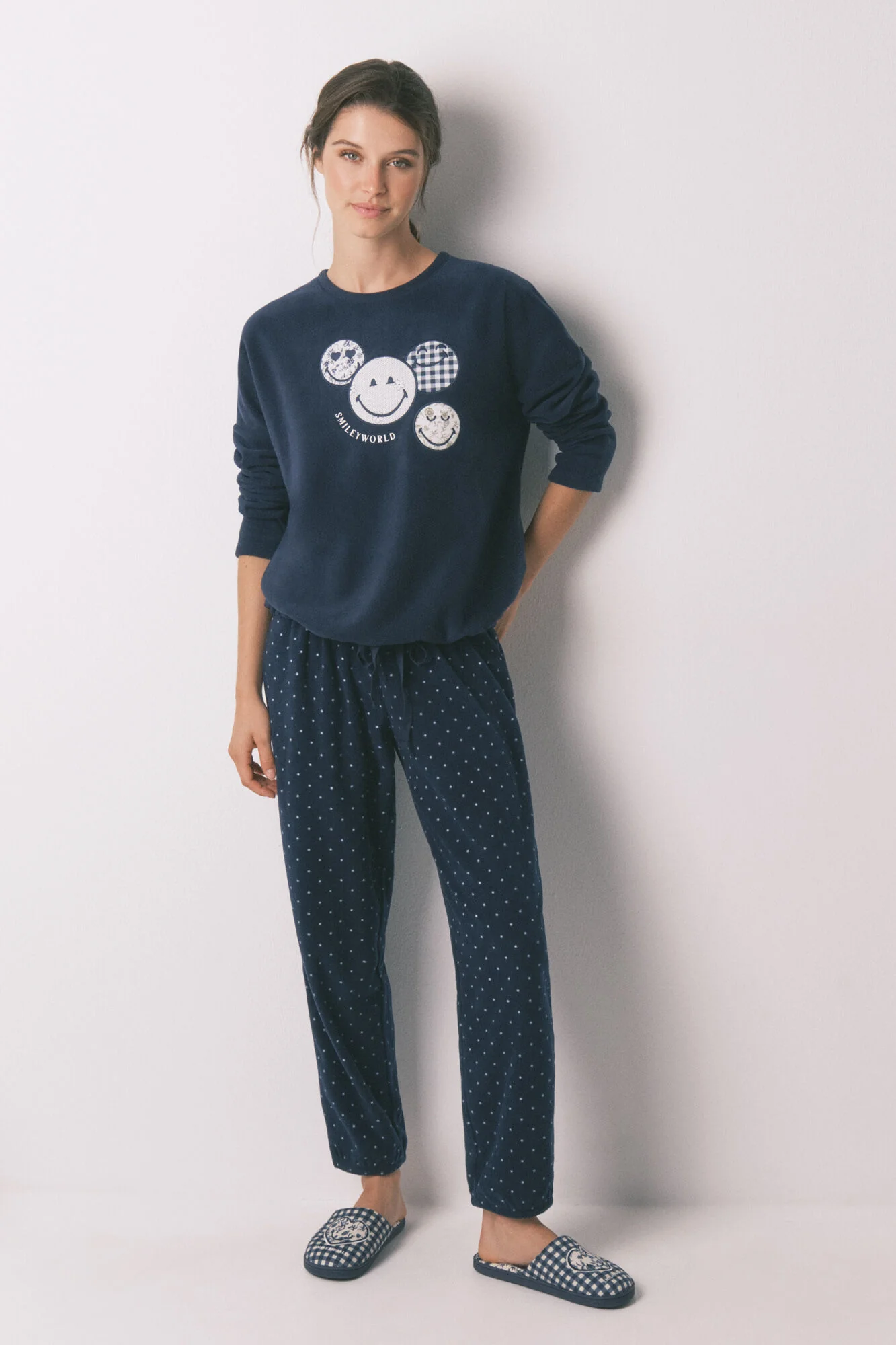 SmileyWorld® navy fleece long pyjamas