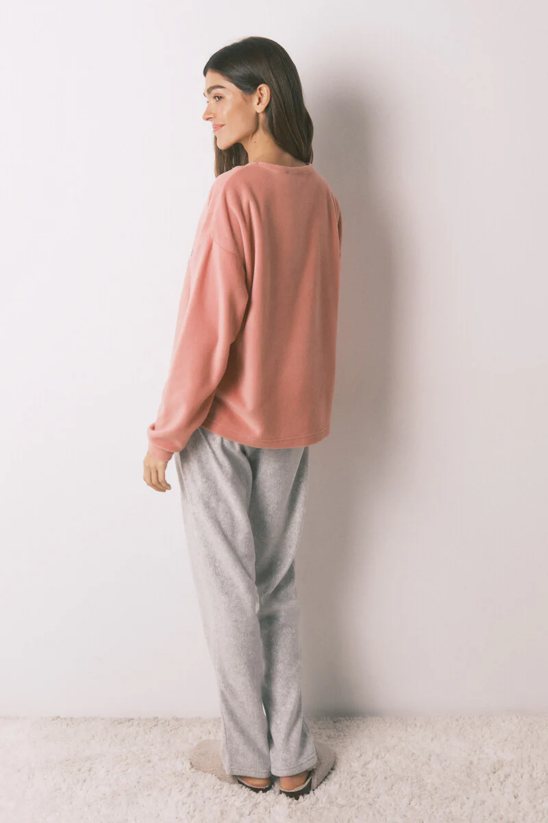 Soft pink and grey fleece long pyjamas Pingu - Image 2