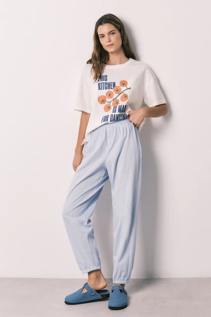 Striped 100% cotton carrot trousers - Image 3