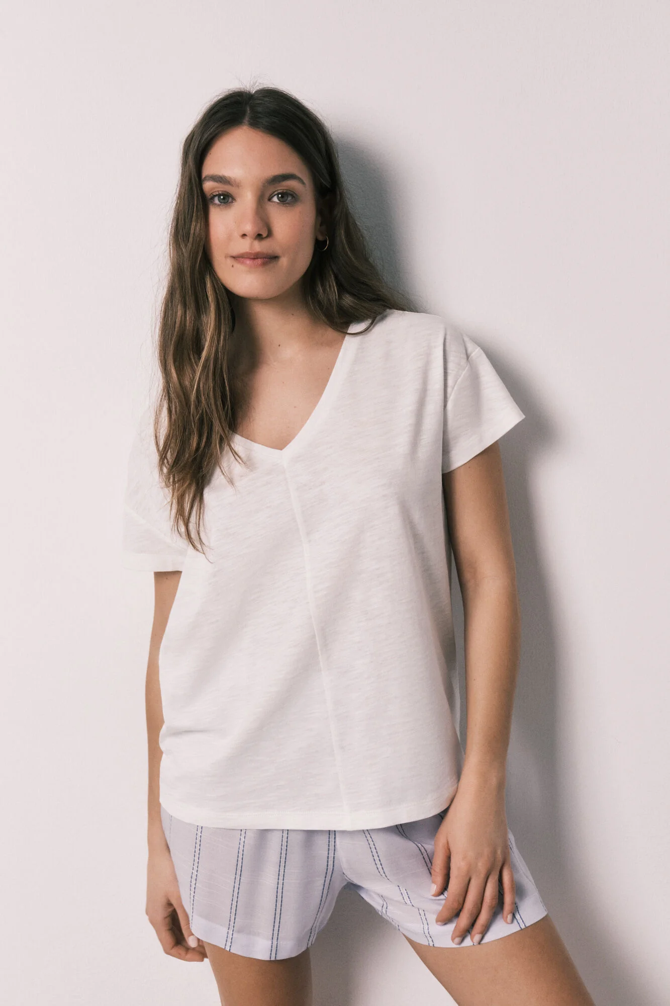 Striped cotton and viscose short pyjamas