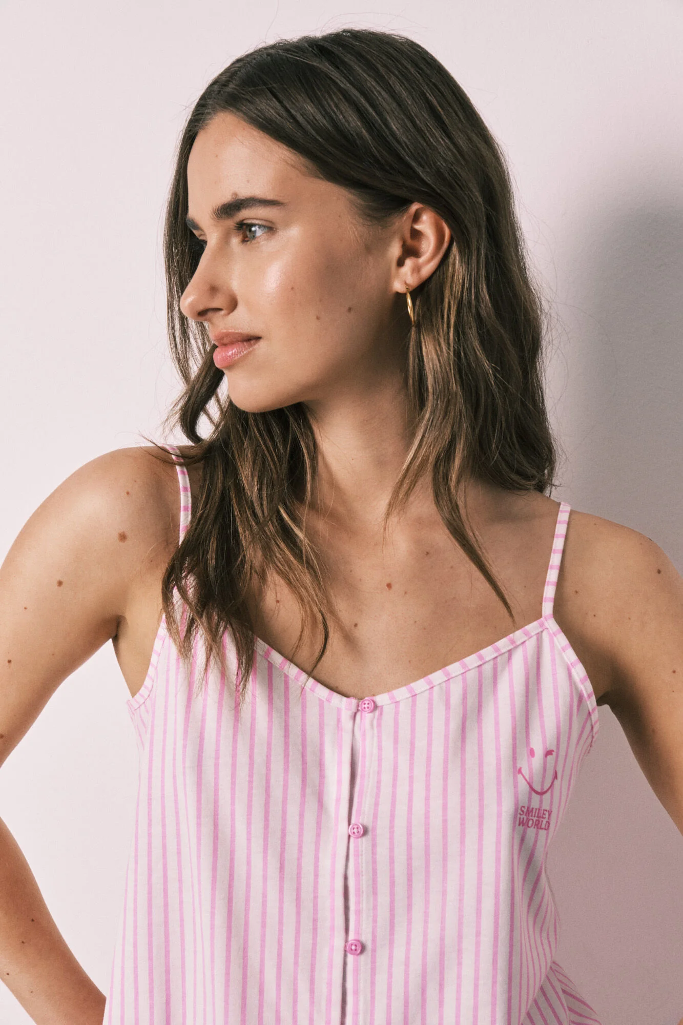 Striped cotton short pyjamas with ruffles SmileyWorld®