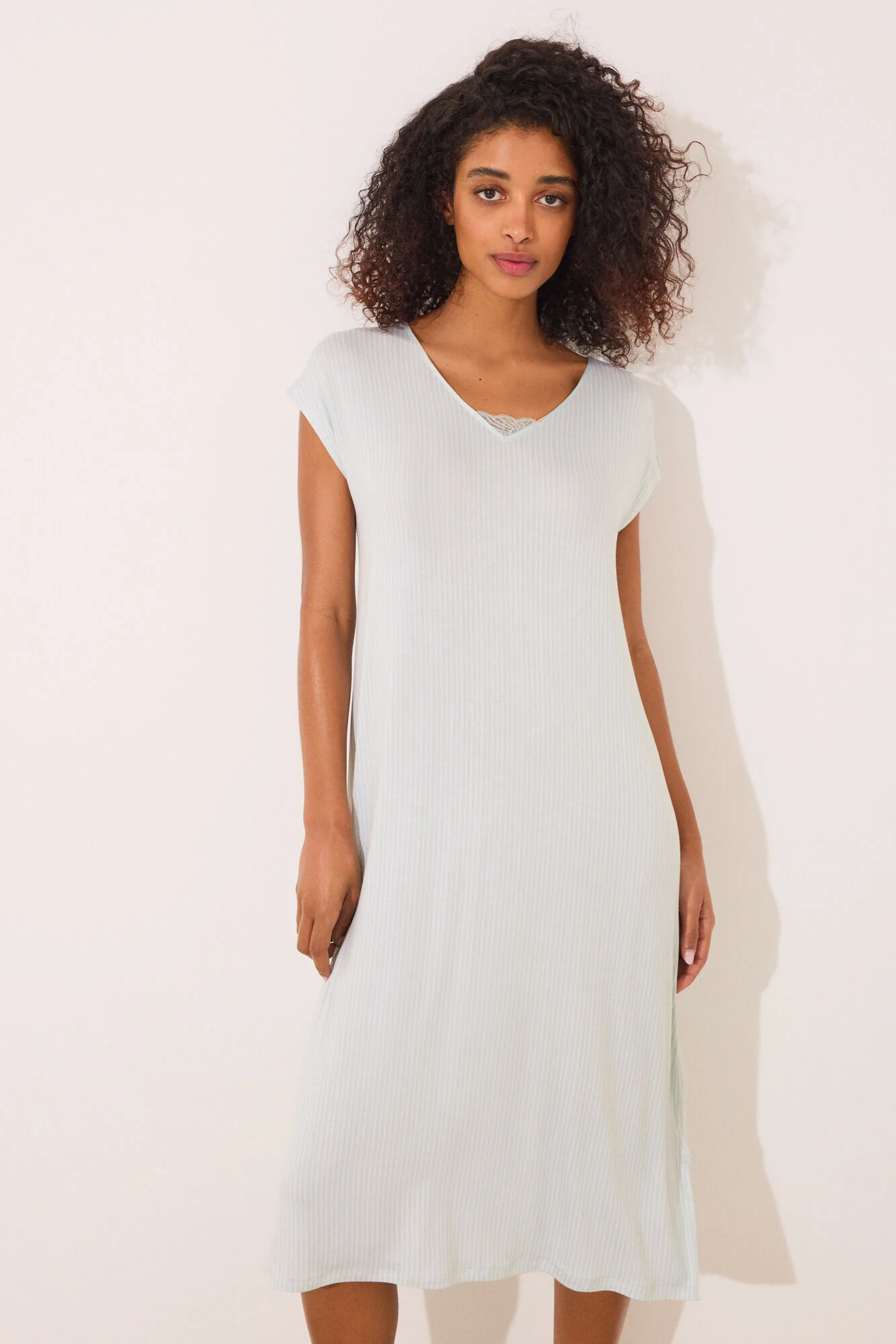 Striped striped viscose midi nightgown - Image 4