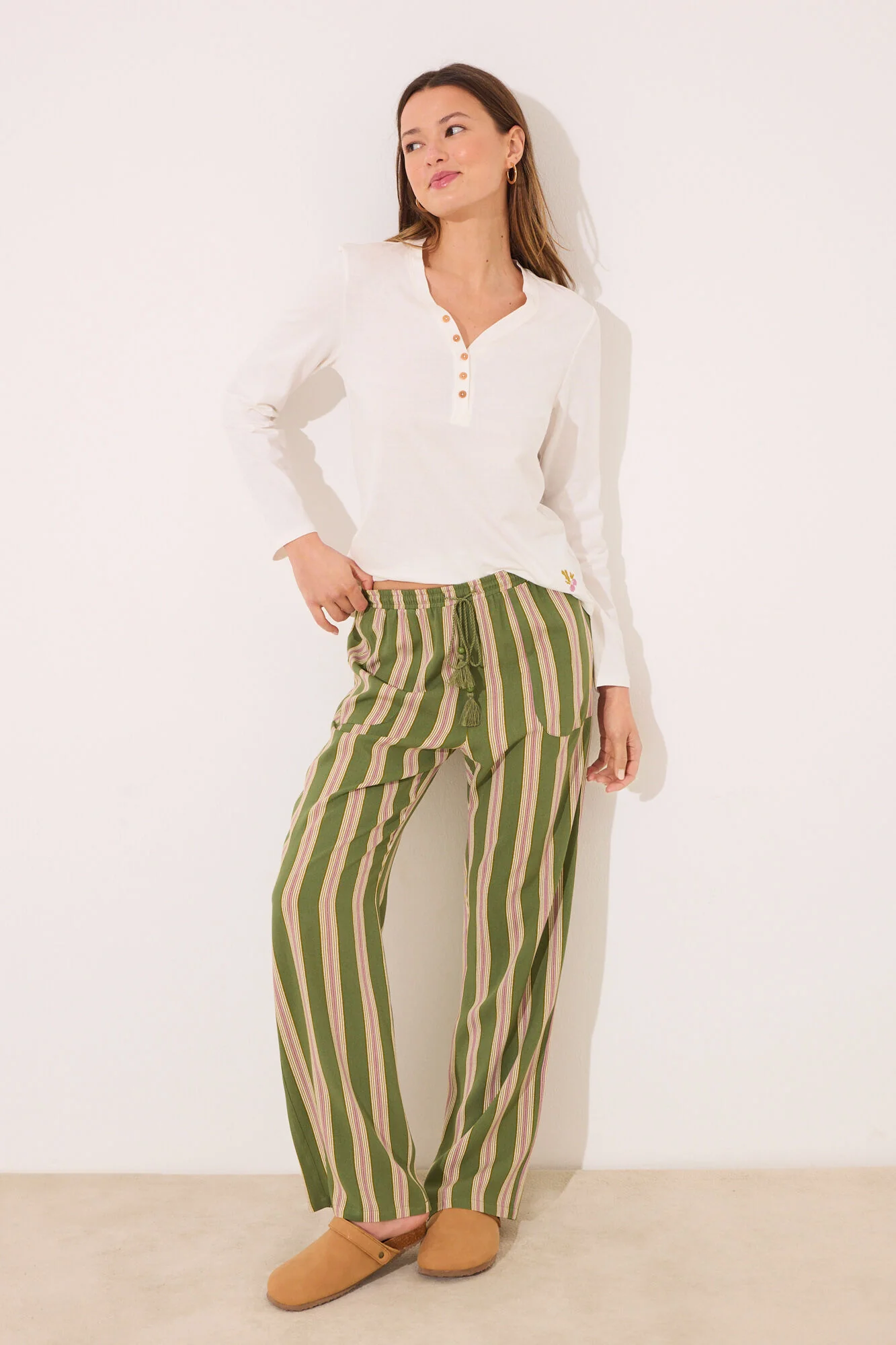 Striped viscose lounge long trouser - Image 4