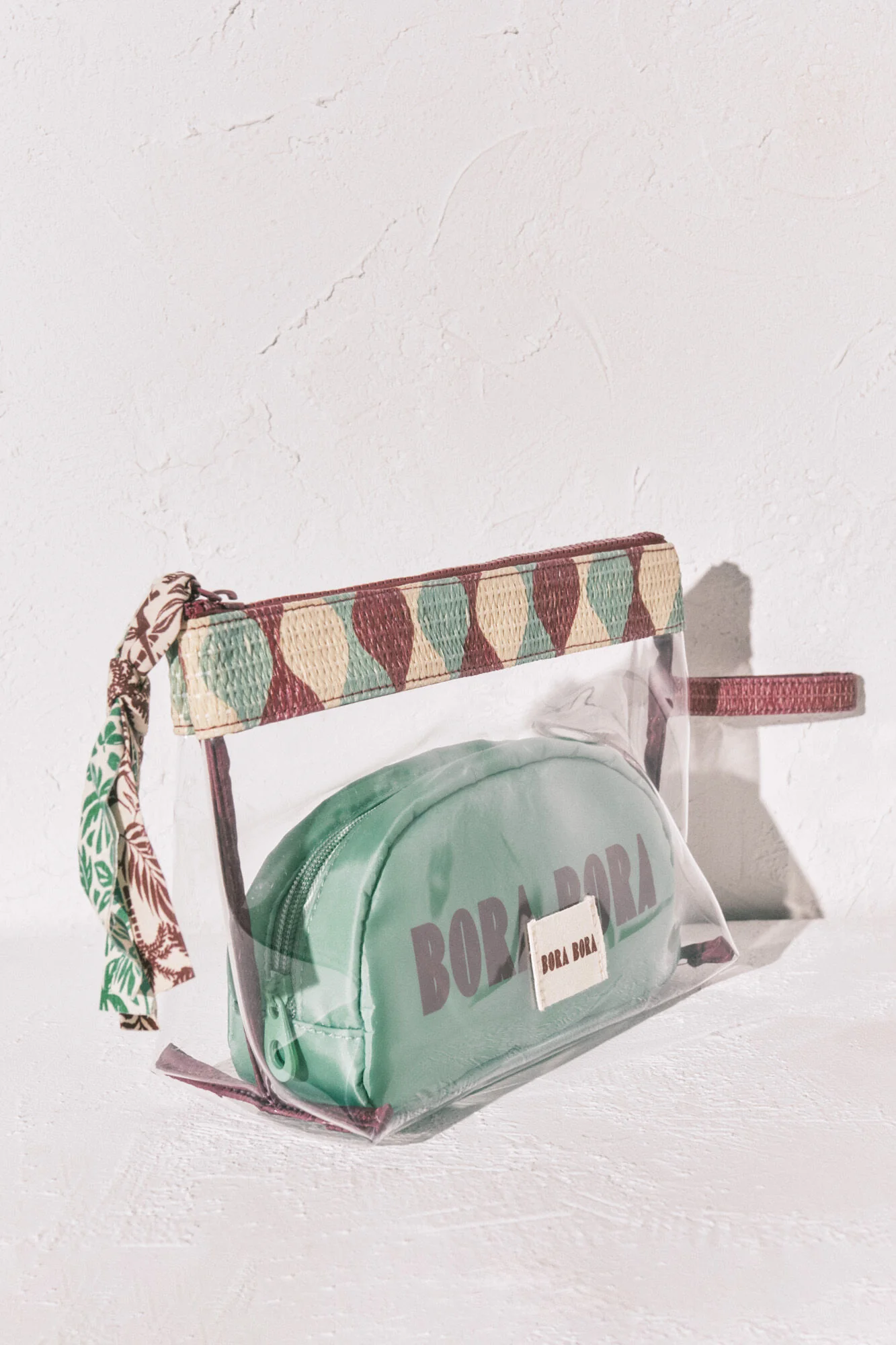 Transparent and raffia pack of 2 vanity cases