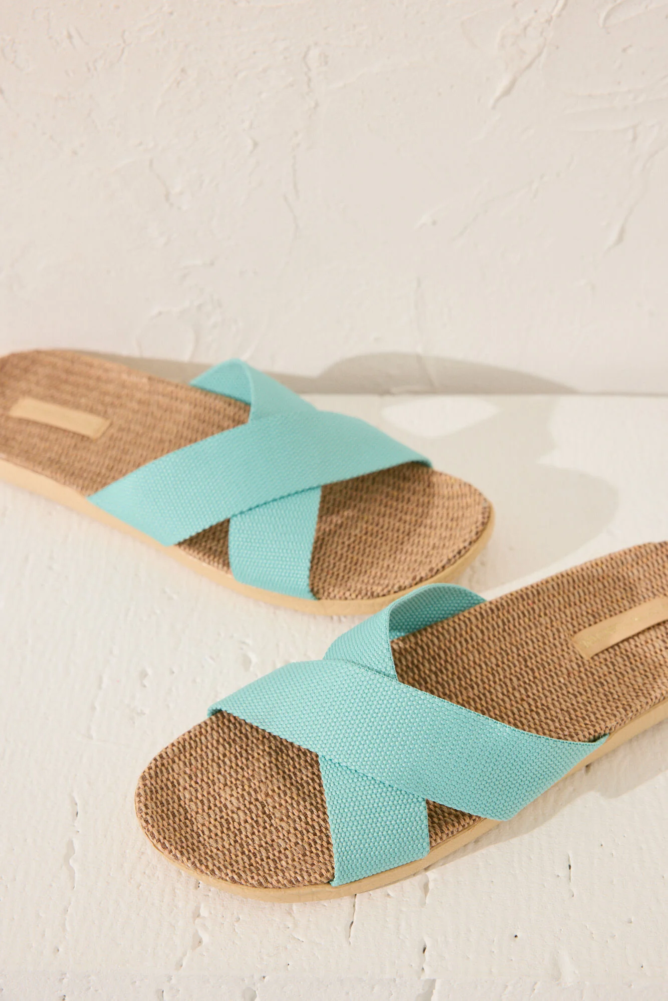Turquoise raffia slippers - Image 5