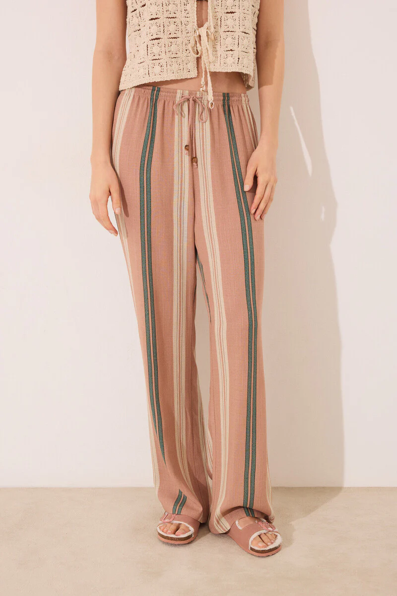 Viscose trouser with brown striped print - Image 3