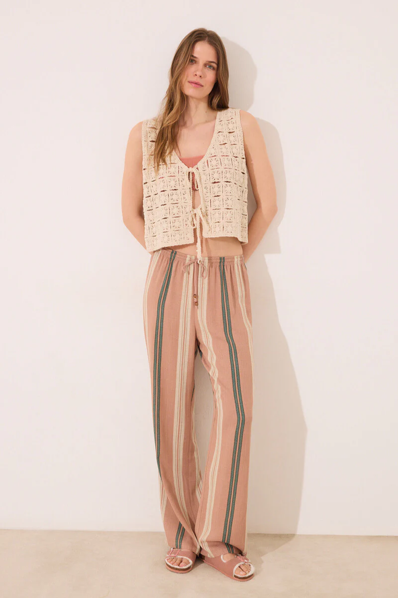 Viscose trouser with brown striped print - Image 4