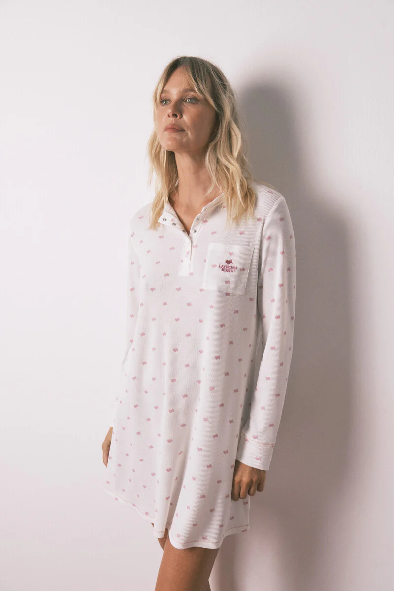 Waffle fabric midi nightgown - Image 2