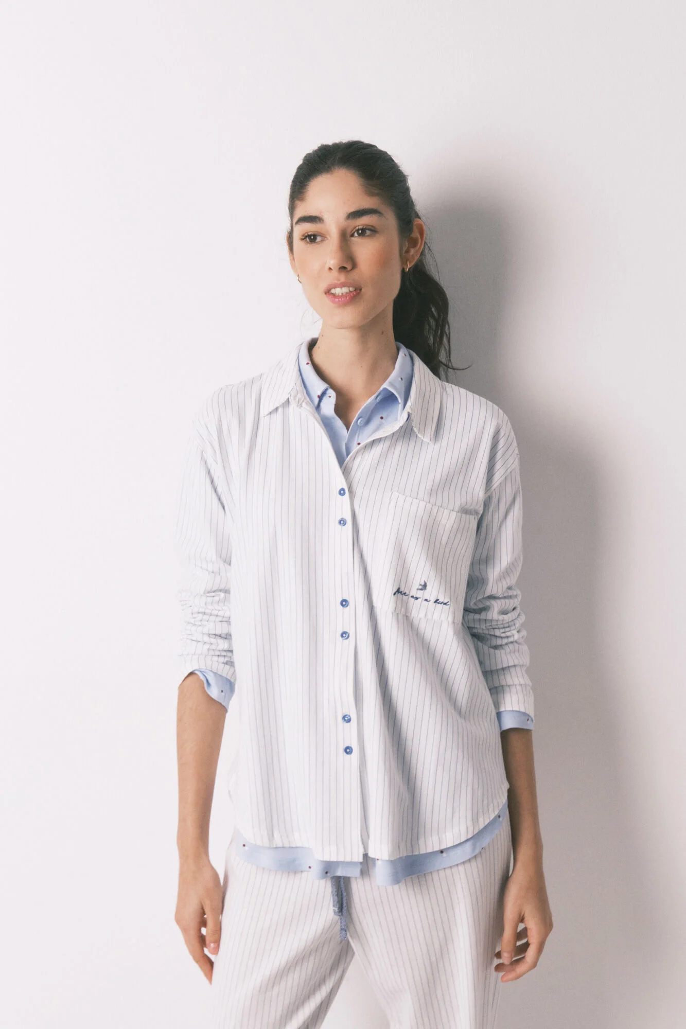 White 100% cotton classic long striped pyjamas - Image 2