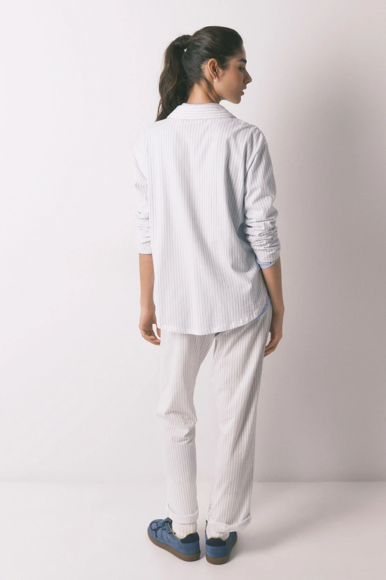 White 100% cotton classic long striped pyjamas - Image 3