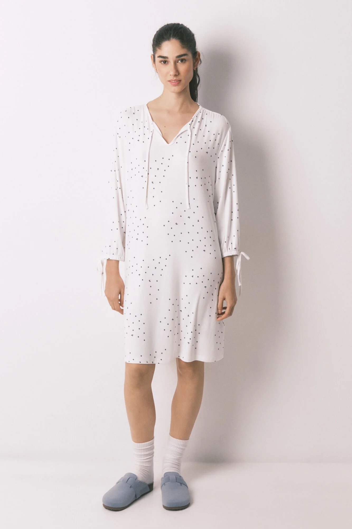 White bird print midi nightgown