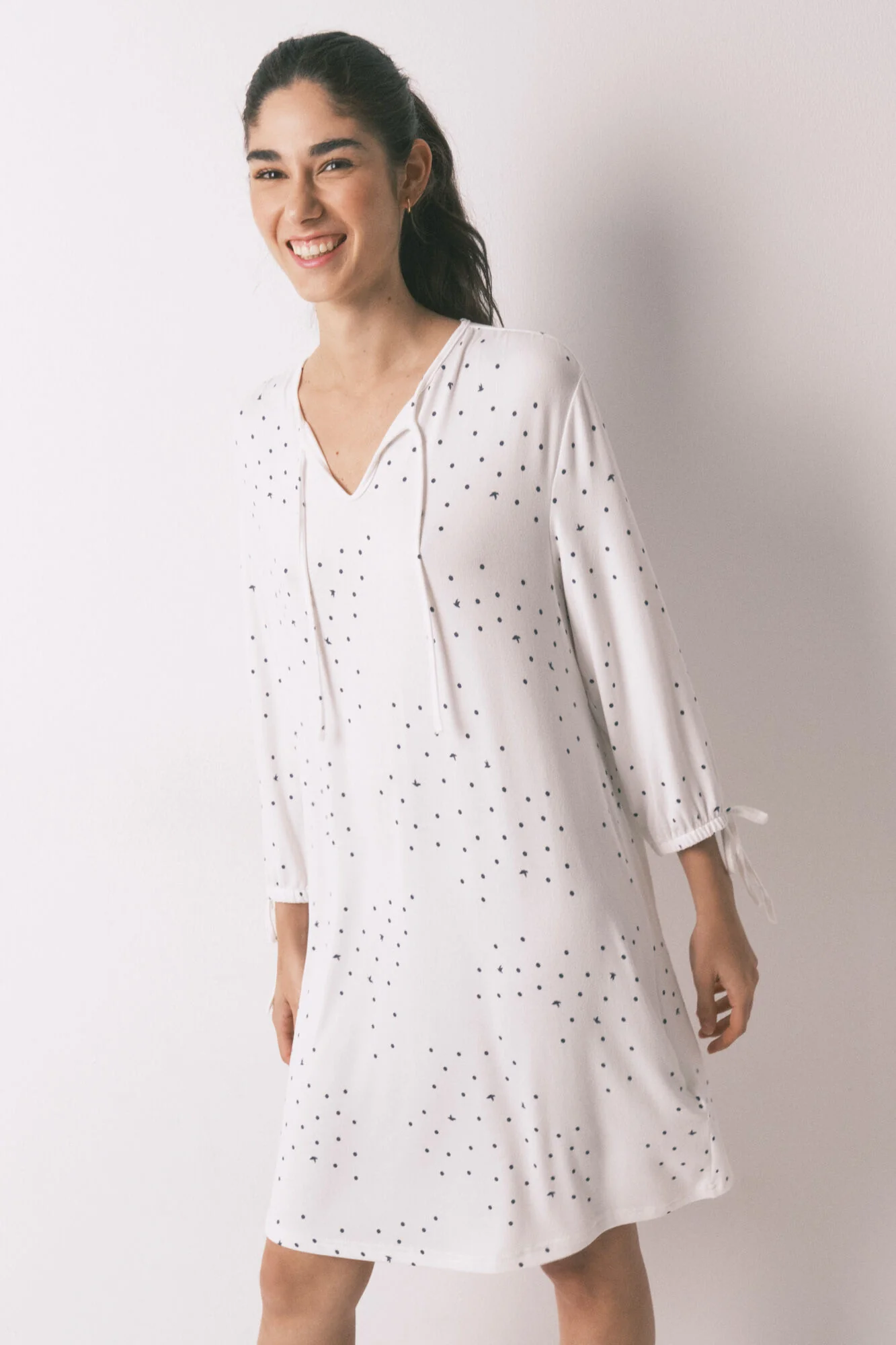White bird print midi nightgown - Image 5