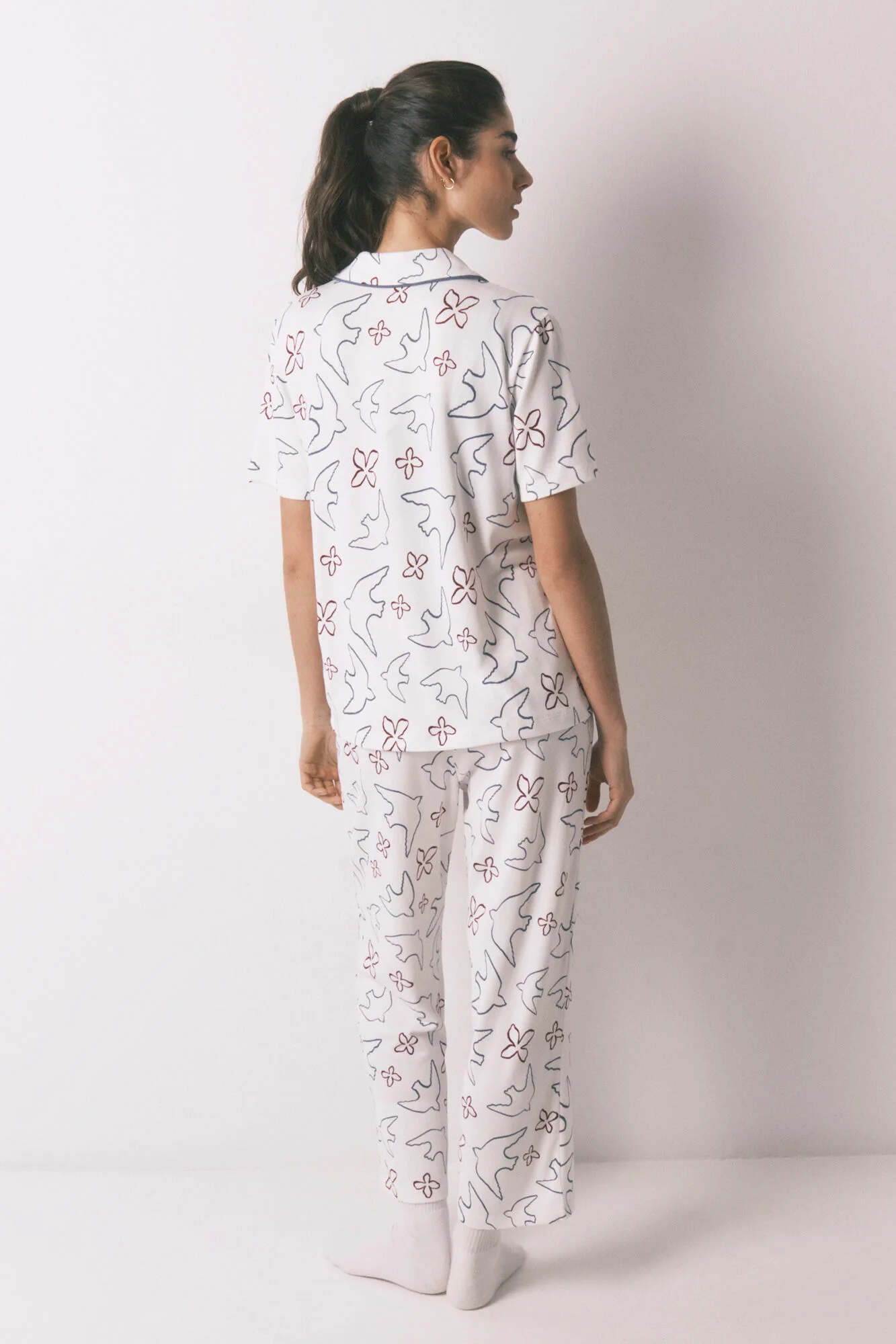 White cotton bird print classic pyjamas - Image 2