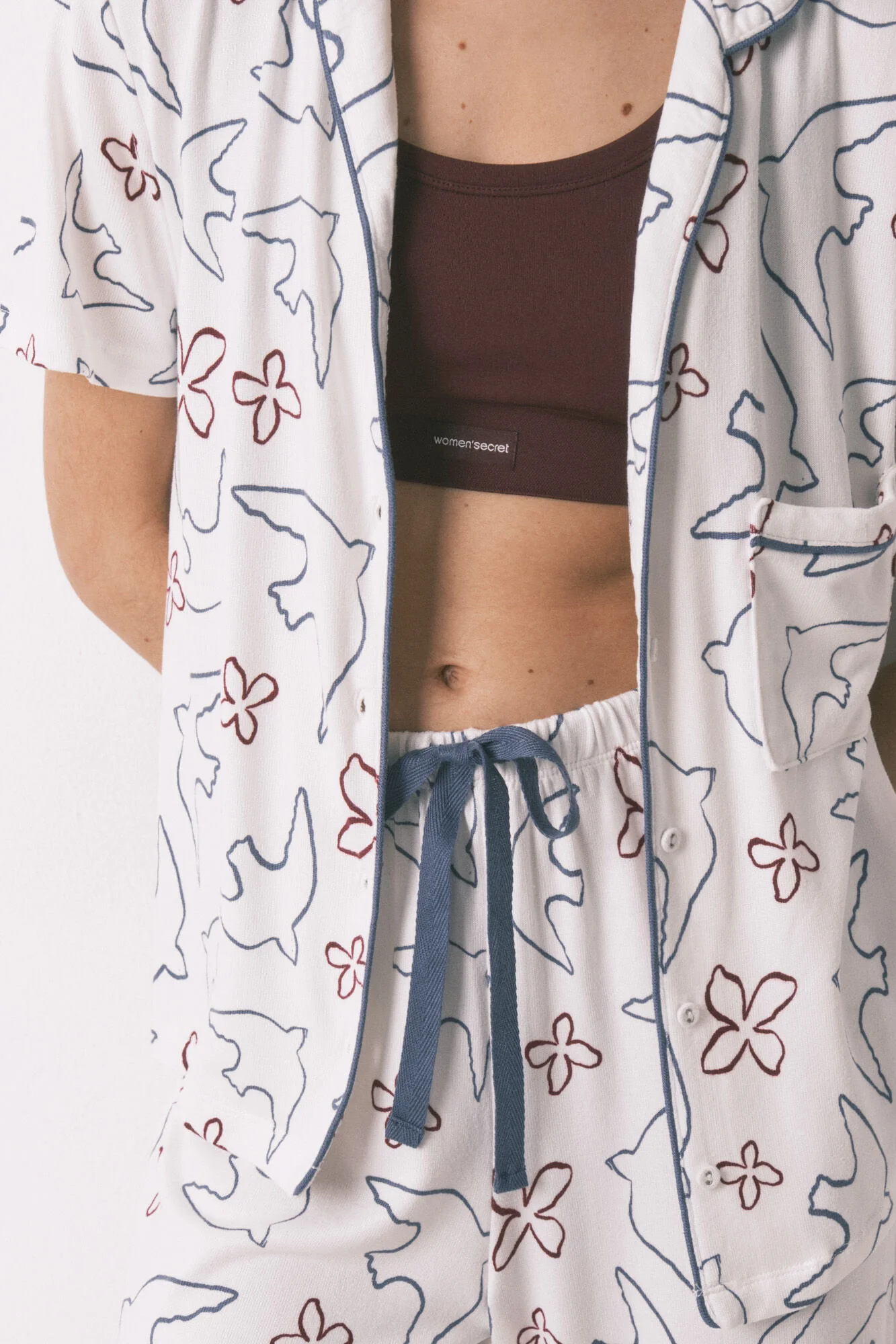 White cotton bird print classic pyjamas - Image 5
