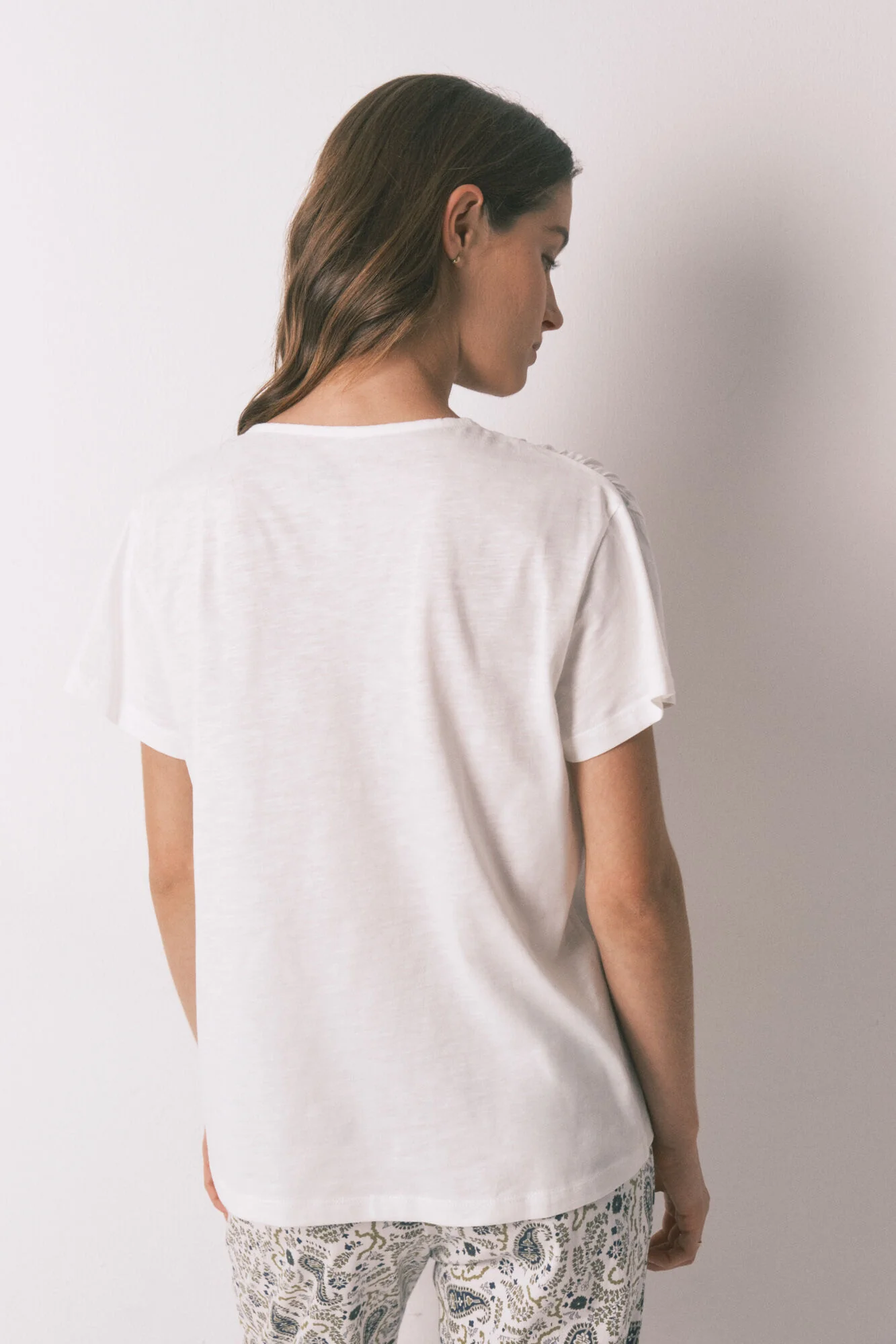 White cotton ruched short sleeve T-shirt - Image 2
