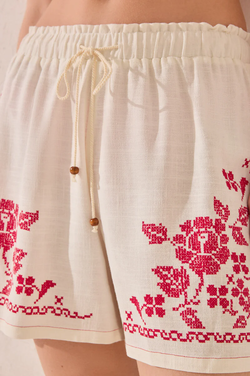 White embroidered linen trouser - Image 2