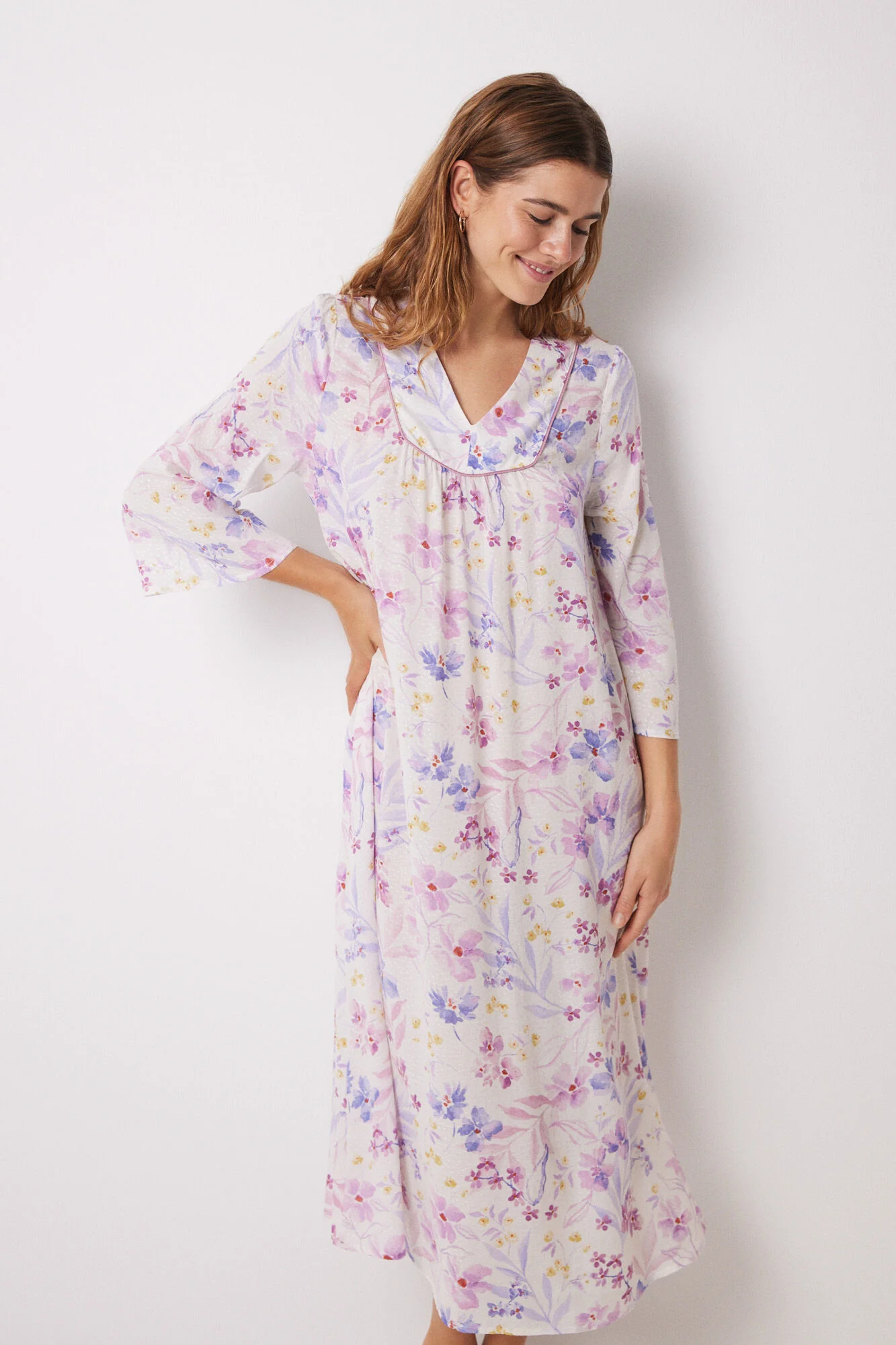 Floral print viscose midi nightgown