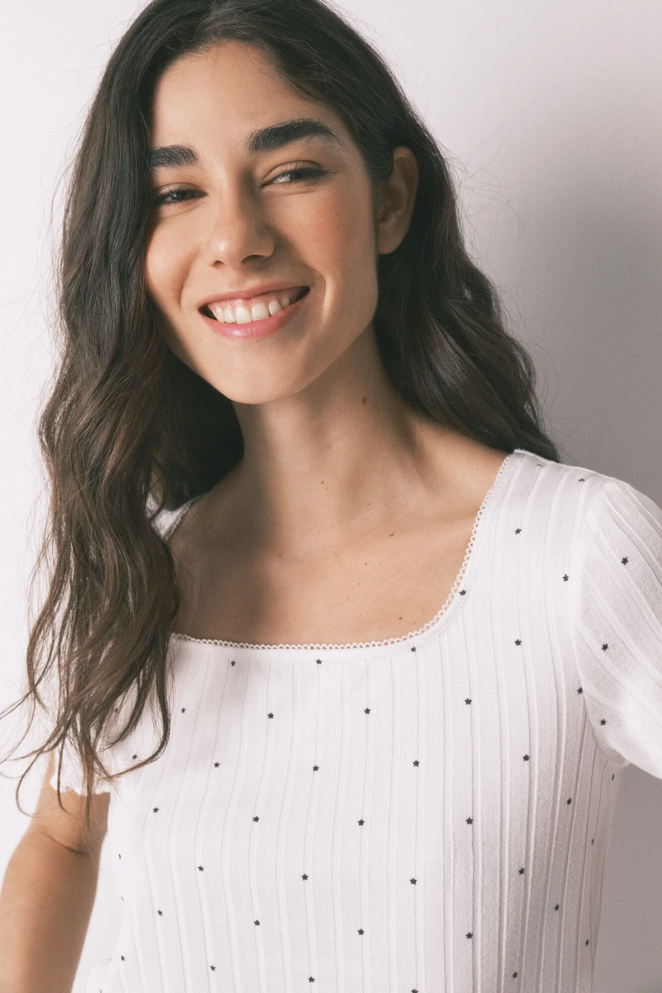 White ribbed star print pyjamas - Image 2