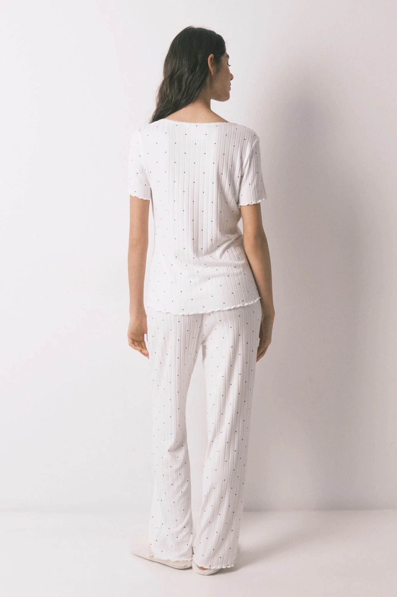 White ribbed star print pyjamas - Image 4