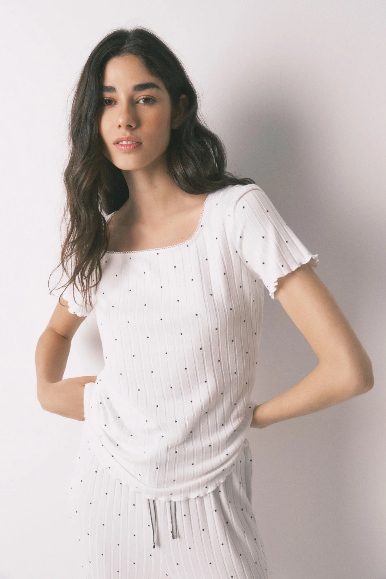 White ribbed star print pyjamas - Image 5