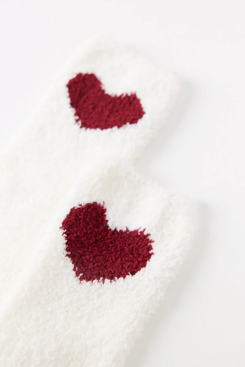 White fluffy heart socks - Image 2