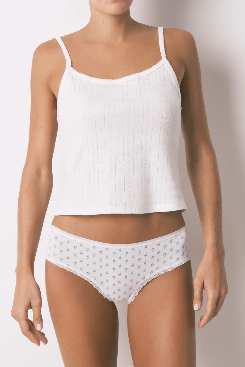 White wide floral print Brazilian panty