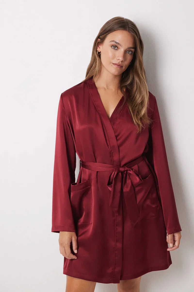 Burgundy midi satin robe