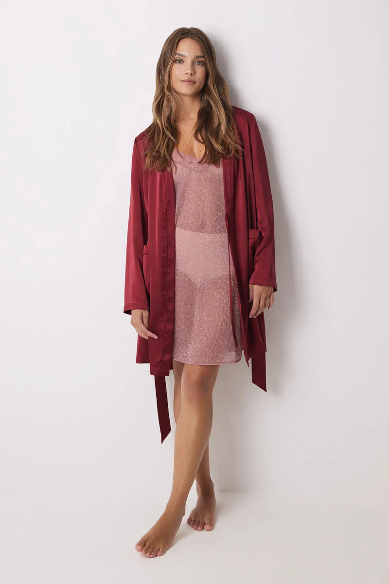 Burgundy midi satin robe - Image 2