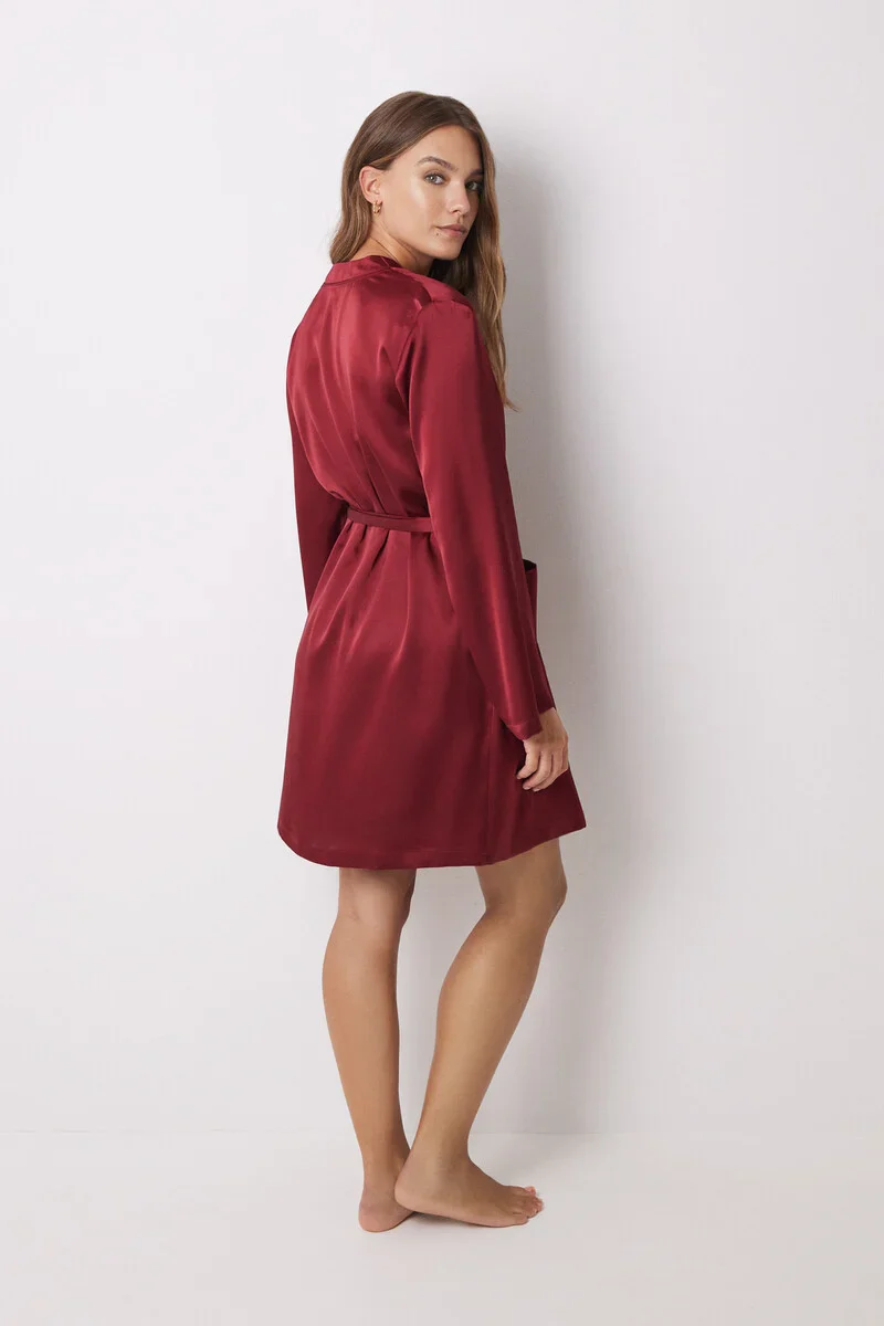 Burgundy midi satin robe - Image 5