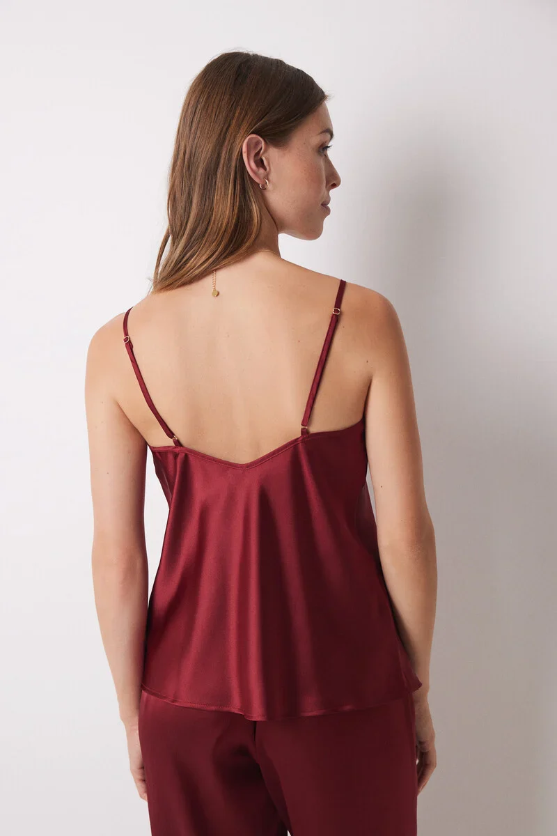Garnet satin robe, top and pyjamas trouser set - Image 4